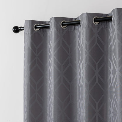 Amazon Basics Jacquard 2-Piece 100% Blackout Curtains, Living Room and Bedroom Drapes, Thermal Insulated Window Treatment, 42"x63", Grey