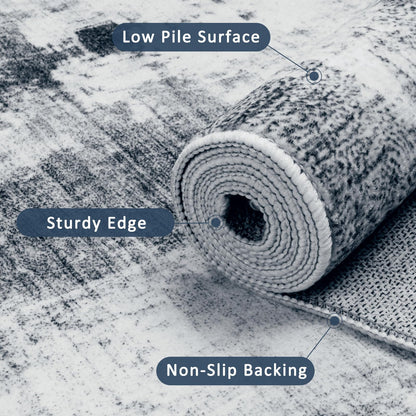 WEZVIX Area Rug 5x7 Living Room Rugs, Modern Abstract Washable Rug,Non-Slip Stain Resistant Carpet for Entryway Bedroom Dining Room Farmhouse Nursery Home Office-Abstract Blue Gray