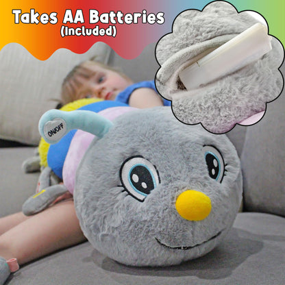 MEAVIA Cuddlebug Caterpillar Body Pillow Sensory Snuggle Vibrating Plush, 35” Jumbo Stuffed Toy, FEELix Collection
