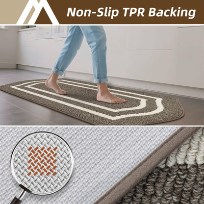 COSY HOMEER Long Kitchen Floor Mats for in Front of Sink Super Absorbent Kitchen Rugs and Mats 24"x48" Non-Skid Kitchen Mat Standing Mat Washable,Polypropylene,Brown,Frame