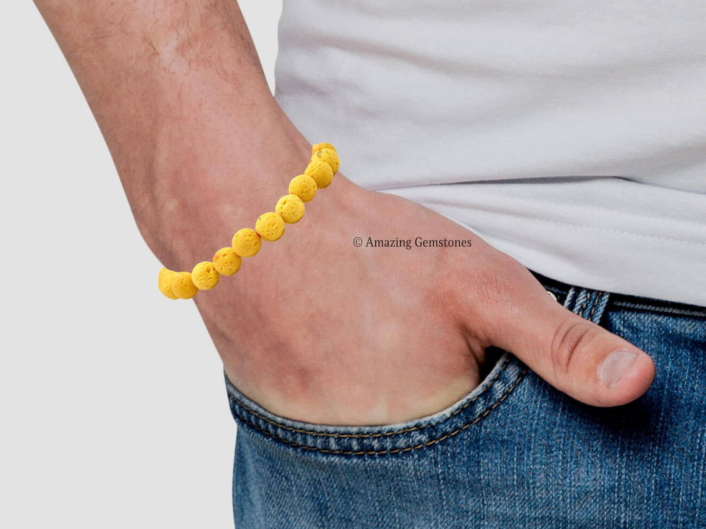 Amazing Gemstone Yellow Lava Bracelet, Gifts For Men & Women - Protection Healing Crystal Bracelet - 8mm Gemstone Beaded Adjustable Bracelet, Pulseras Para Hombres Mujer Stocking Stuffers