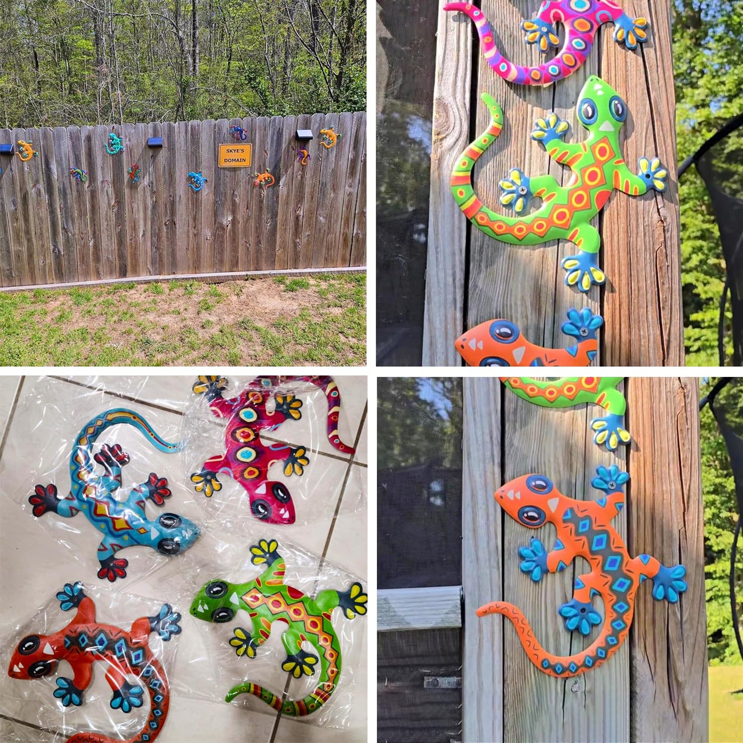 Kggetr Metal Gecko Wall Art Decor- Outdoor Lizards Hanging Decoration for Garden Yard Fence Patio Balcony(4 Pack)