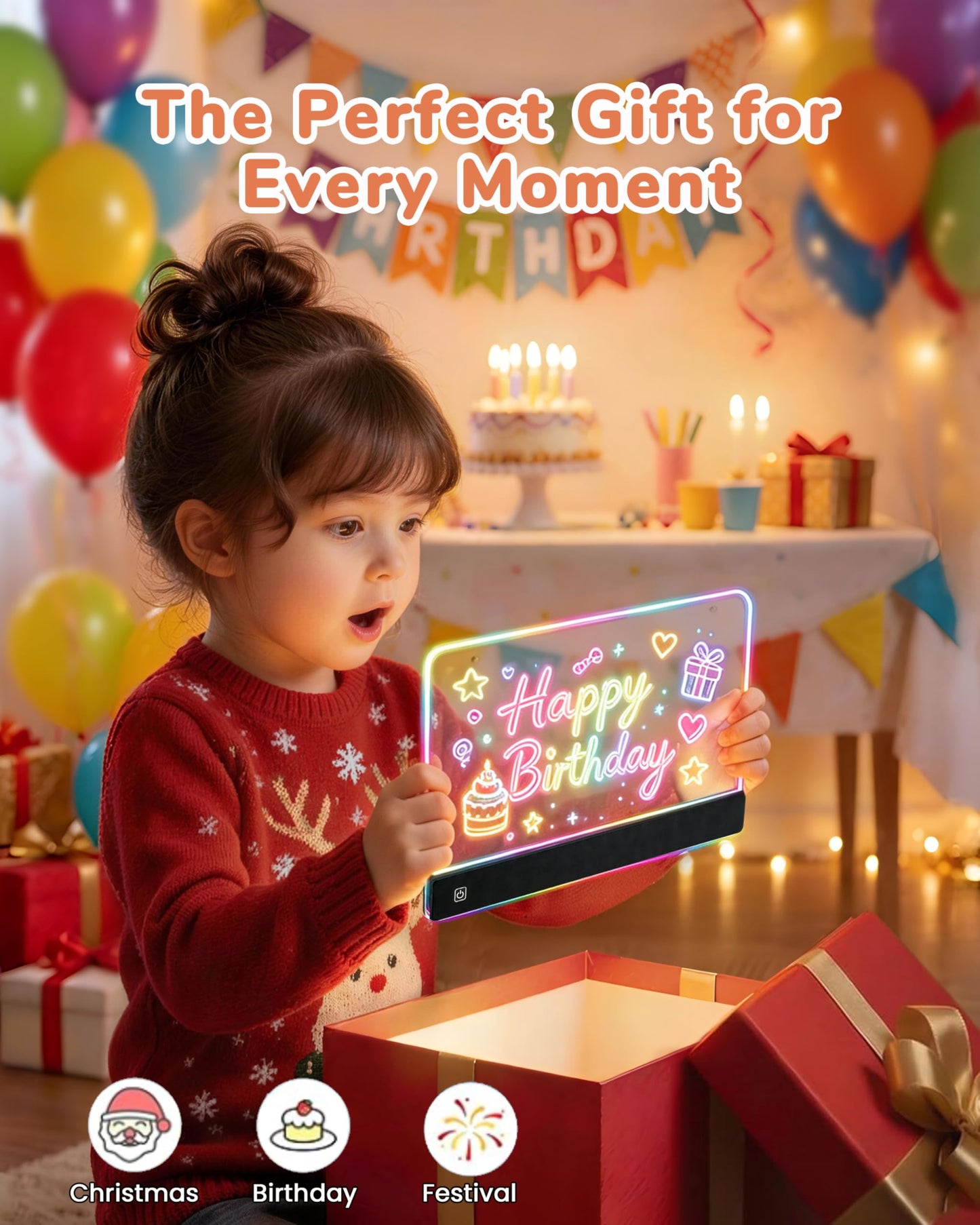 LED Drawing Board for Kids, 13" Rechargeable Light Up Drawing Pad, 72H Battery, Neon Art Dry Erase Doodle Glow Note Board with 5 Tracing Papers, 7 Markers, Kids Toy Birthday Gift for Boys Girls 3-12