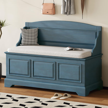 P PURLOVE Farmhouse Storage Bench,Wood Entryway Storage Bench Shoe Bench with Removable Cushion for Living Room,Entryway,Hallway
