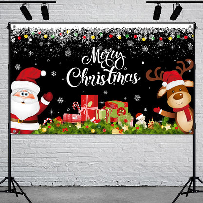 Irenare Christmas Banner Backdrop, Black Santa Claus Reindeer Merry Christmas Banner 72.8 X 43.3 Inch Indoor for Xmas Holiday Party Photo Booth Photography Wall Hanging Decor