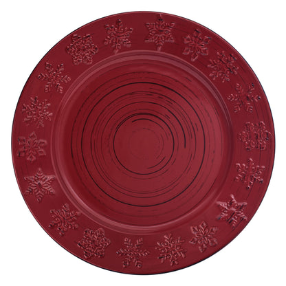 Pfaltzgraff Trellis Snowflakes 12 Piece Dinnerware Set, Service For 4, Red