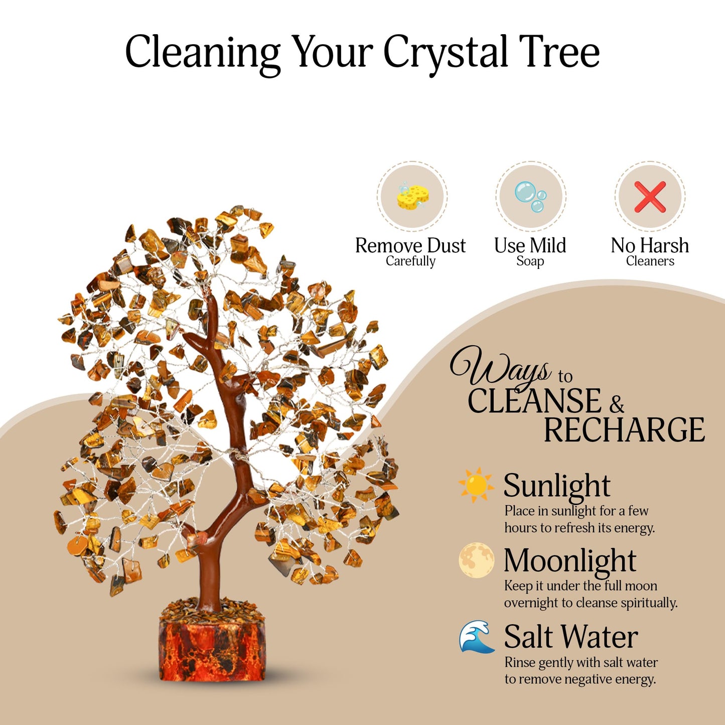 YATSKIA Tiger Eye Crystal Tree - Tree of Life - Tiger Eye Stone - Reiki Gifts - Gemstone Tree - Spiritual Decor - Crystal Decor - Chakra Decor - Metaphysical Gifts - Chakra Stones - Home Office Decor