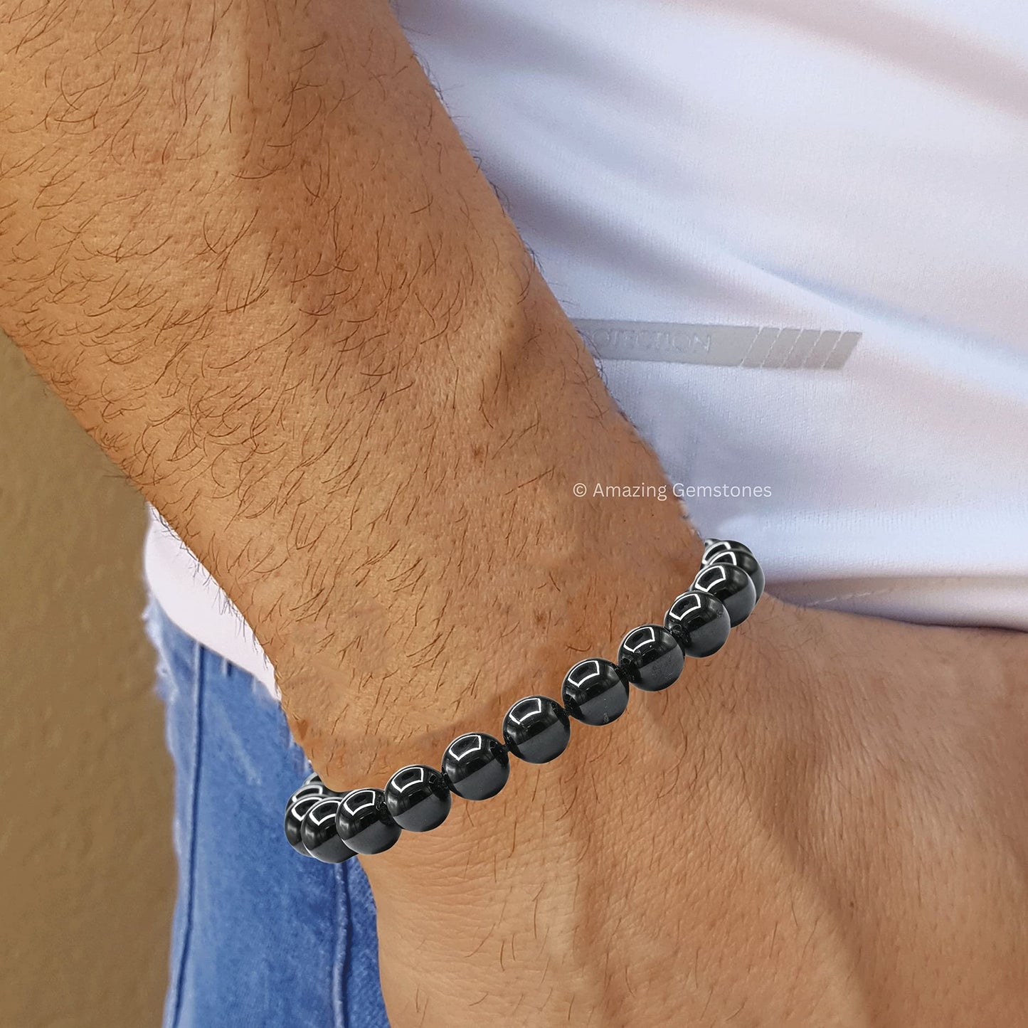 Amazing Gemstone Black Tourmaline Bracelet for Women Men's Gifts - Protection Healing Crystal Bracelet - 8mm Gemstone Beaded Adjustable Bracelet Pulseras Para Hombres Mujer Stocking Stuffers