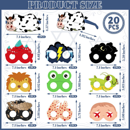Melisheer 20 PCS Passover Decorations, Passover Paper Eyeglasses, Ten Plagues Props Set, Pesach Decorations Jewish Holiday Party Favors for Pesach Seder Supplies Costume Dress up Accessories