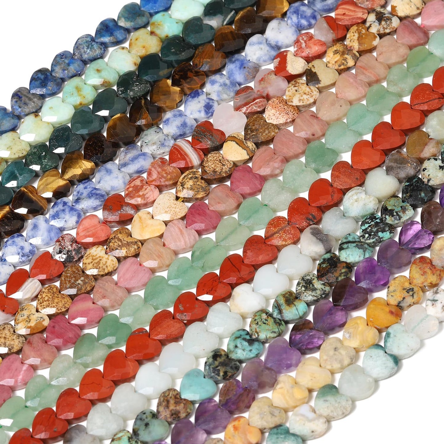 Nitopupu 22pcs Faceted Heart Bead Natural Picture Stone Beads 8mm Crystals and Healing Stones for Jewelry Making Supplies,Friendship Bracelet Kit,Love Gifts
