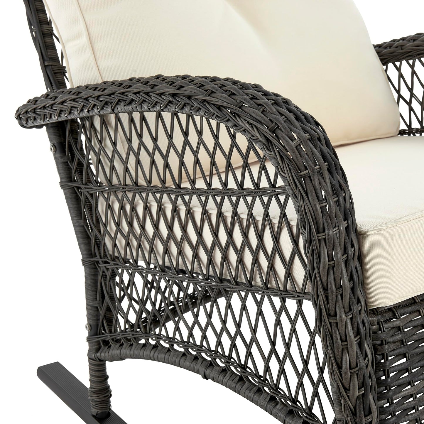 Manhattan Comfort Fruttuo Outdoor Rocking Chair with Removable Waterproof Cushions, Made of Steel Rattan, Weather-Resistant Patio Rocker with Curved Edge and Sturdy Steel Frame, Cream