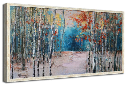 Ardemy Landscape Canvas Wall Art for Living Room Blue Forest Painting White Birch Tree Scenery Picture Modern Green Nature Artwork Bedroom Home Office Wall Decor, Large Size Wood Framed 48"x24"