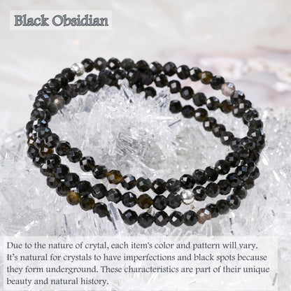 Farfume Black Obsidian - Protection & Clarity - Beaded Bracelets for Women,Handmade Natural Stone 4mm Beads 925 Sterling Silver Stretch Bracelets, Chakra Crystal Gemstone Jewelry Gifts for Mom