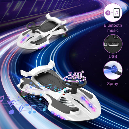 12V Electric Wiggle Car with Pedal for Kids, Rechargeable 2 in 1 Swing Car, Drifting Ride On Toys with Backrest, Anti-Rollover, Spray, Flashing Light, Music, for Ages 3 and Up (White)