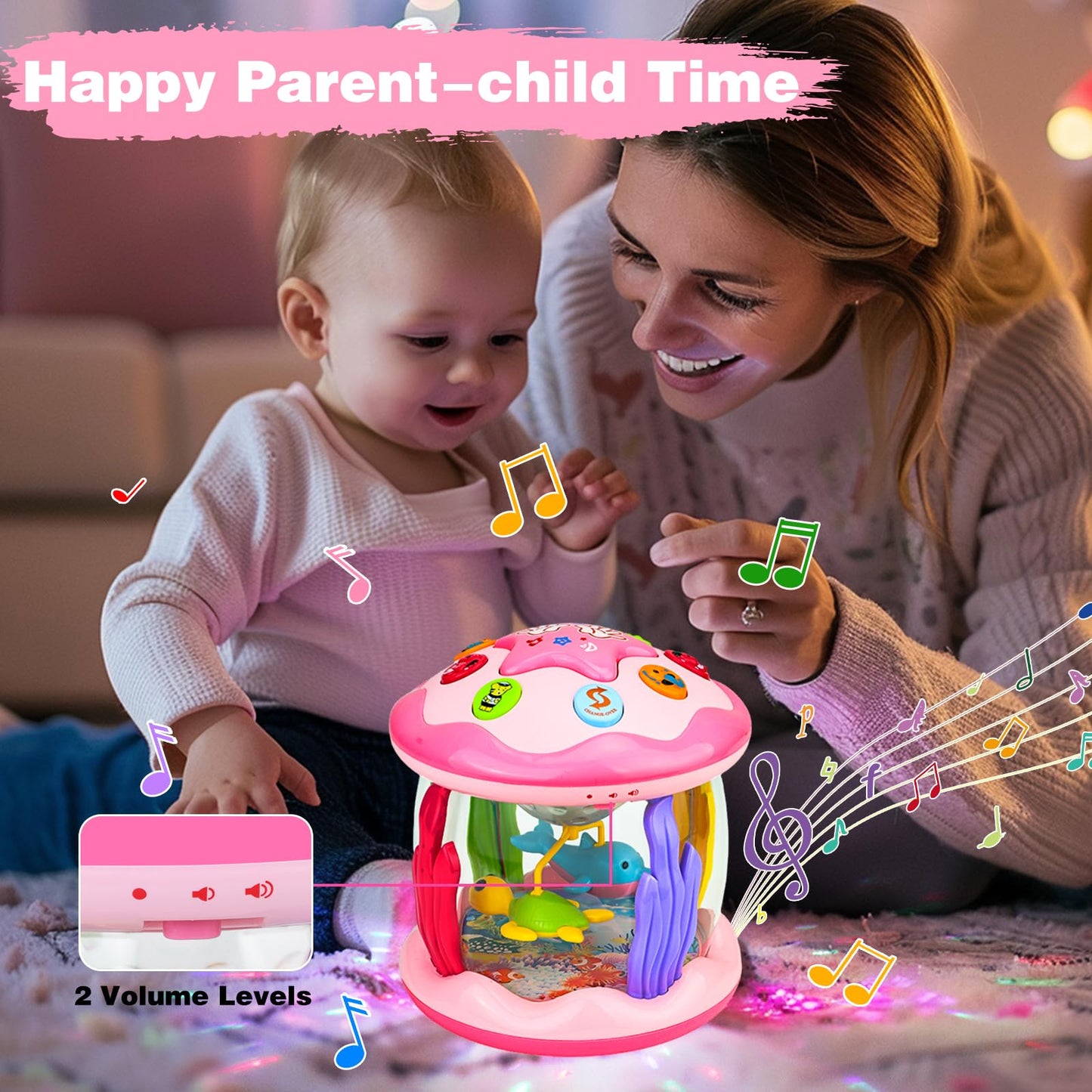 Avesa Baby Toys 6-12 Months Girl Gifts: Babies Ocean Rotating Light Up Musical Toys for Toddlers 1 2 Year Old Crawling Learning Infant Toy 6 7 8 9 10 11 12 Months Old Baby Girl Gift (Pink)