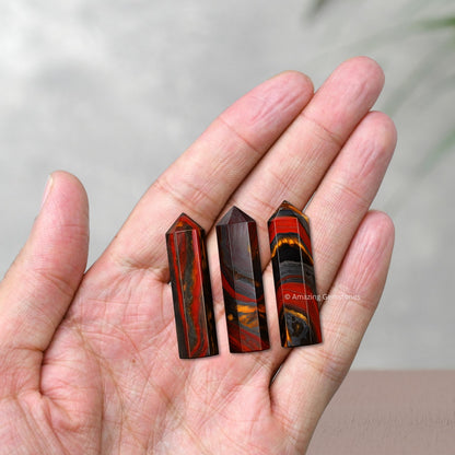 Amazing Gemstone Crystal Points Bulk Healing Crystals & Stones - Premium Single Terminated Healing Wand Point Bulk Crystals for Crafts, Crystal Grid, DIY Work (Iron Tiger Eye, Set of 3)