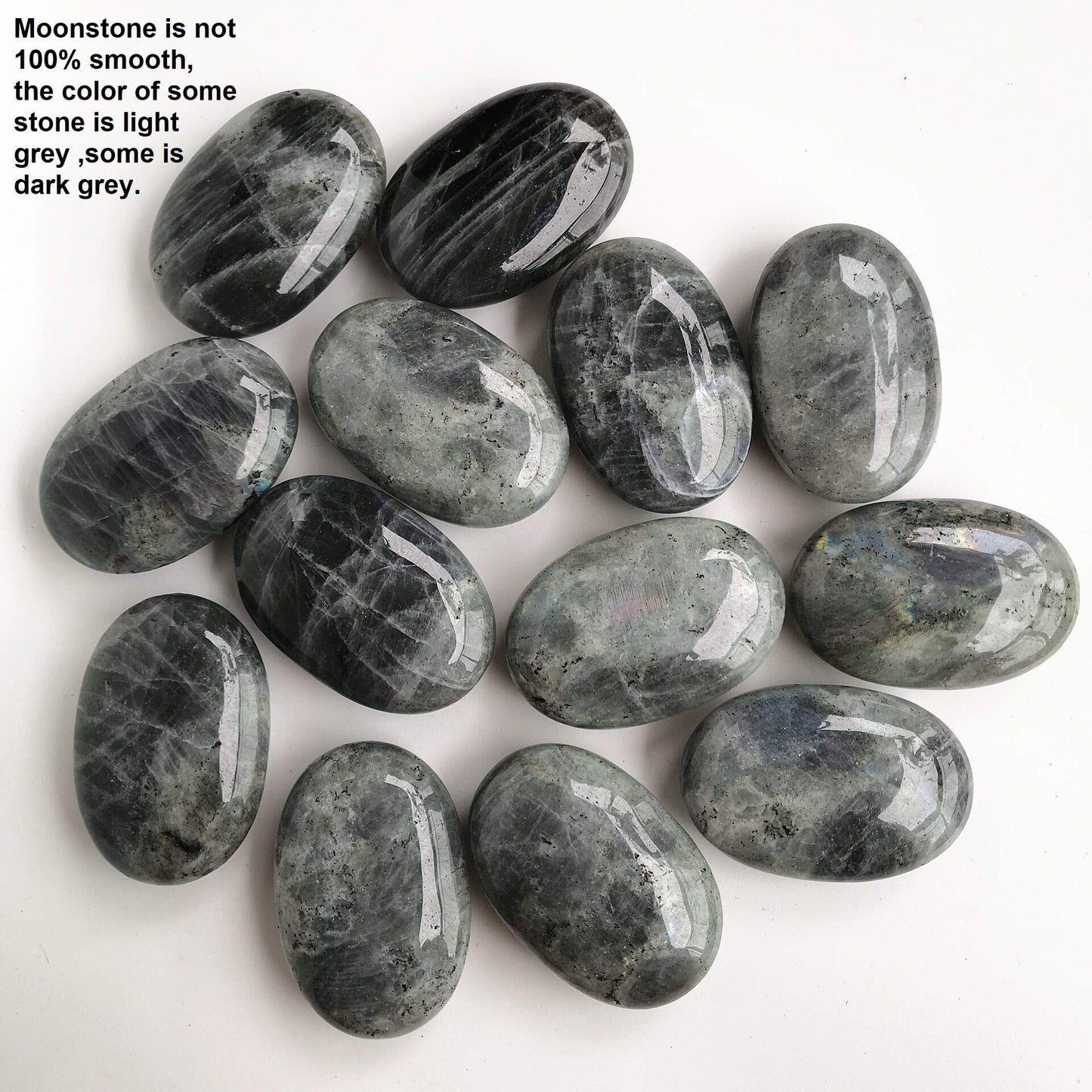 Loveliome Natural Labradorite Oval Polished Worry Stones, Healing Crystal Indoor Fountain Stones Massage Energy Anxiety Relief Items