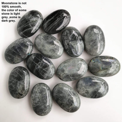 Loveliome Natural Labradorite Oval Polished Worry Stones, Healing Crystal Indoor Fountain Stones Massage Energy Anxiety Relief Items