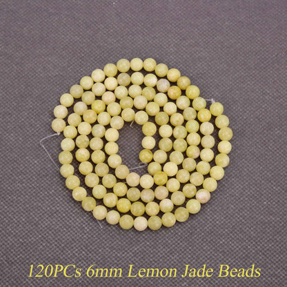 Aurehen Natural Gemstone Beads with Thread Needle Card as Complete Jewelry Making Kit, 120PCS 6mm Genuine Round Loose Energy Stone Spacer Beads, Smooth Healing Crystals for DIY Crafts (Lemon Jade)