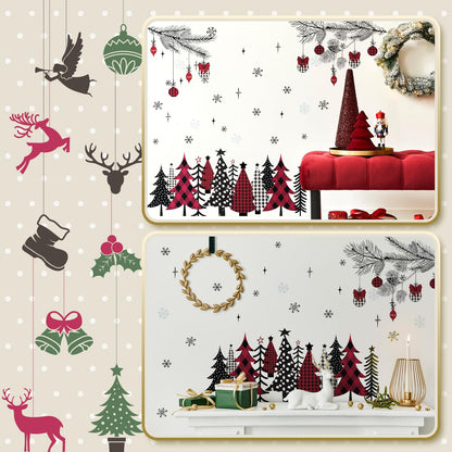Qeeenar 3 Sheets Christmas Wall Decals Christmas Window Cling Sticker DIY Xmas Tree Stickers Removable Wall Stickers for Winter Living Room Xmas Holiday Decoration(Cute Style)