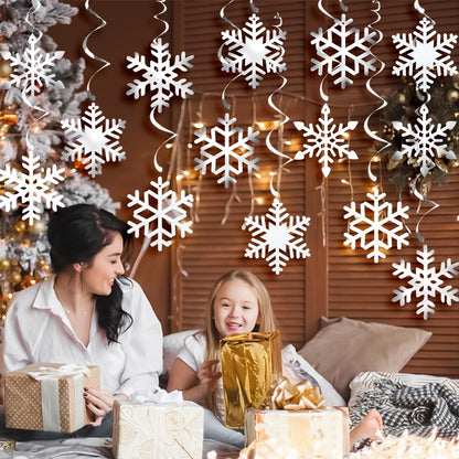 20Pcs Winter Snowflake Hanging Swirl Decorations, Christmas Snowflakes Ceiling Streamers Sliver White Snowflake Hanging Decorations for Christmas Winter Wonderland Frozen Party Supplies