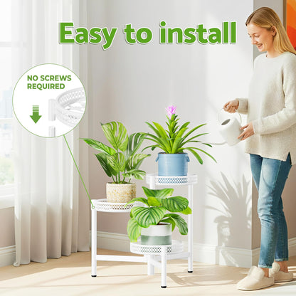 NQW 3 Tiered Tall Plant Stand Indoor Outdoor, Metral Plant Shelf for Corner Display Rack, Multi-Tier Folding Planter Pot Holder Flower Stand for Living Room Balcony Garden Patio - WhiteWave