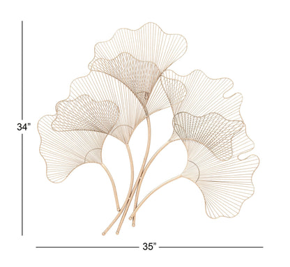 Deco 79 Metal Floral Home Wall Decor Ginkgo Leaf Wire Wall Sculpture, Wall Art 35" x 1" x 34", Copper