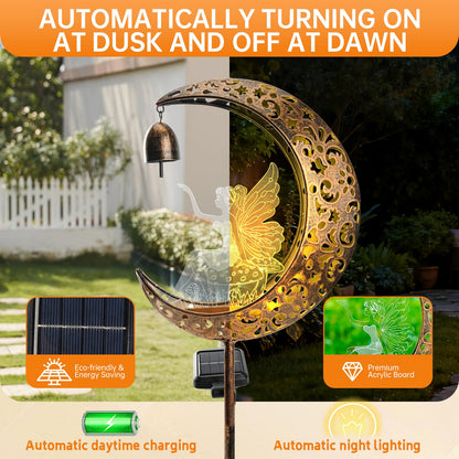 Solar Fairy Moon Figurine Light, Waterproof Garden Stakes Decor Outdoor Yard Decorations for Lawn, Patio,Yard, Pathway,Housewarming Ornament Gifts Ideas for Gardening Mom Grandma