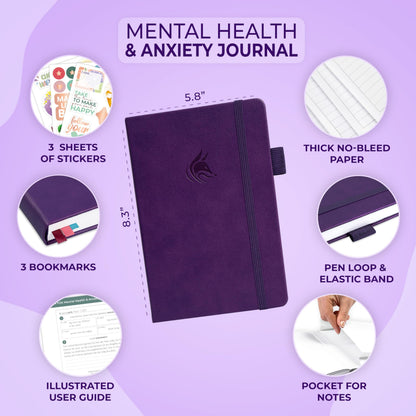 Clever Fox Mental Health & Anxiety Journal – Guided CBT Journal with Prompts for Self Help & Stress Relief – Mood & Emotion Tracker (Purple)