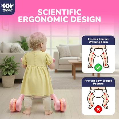 TOY Life 3 in 1 Baby Push Walker and Activity Center for Girl, Sit to Stand Walker for Babies 6-12 Months, Walking Toys with Music Panel for Infants and Toddlers Learning to Walk Pink