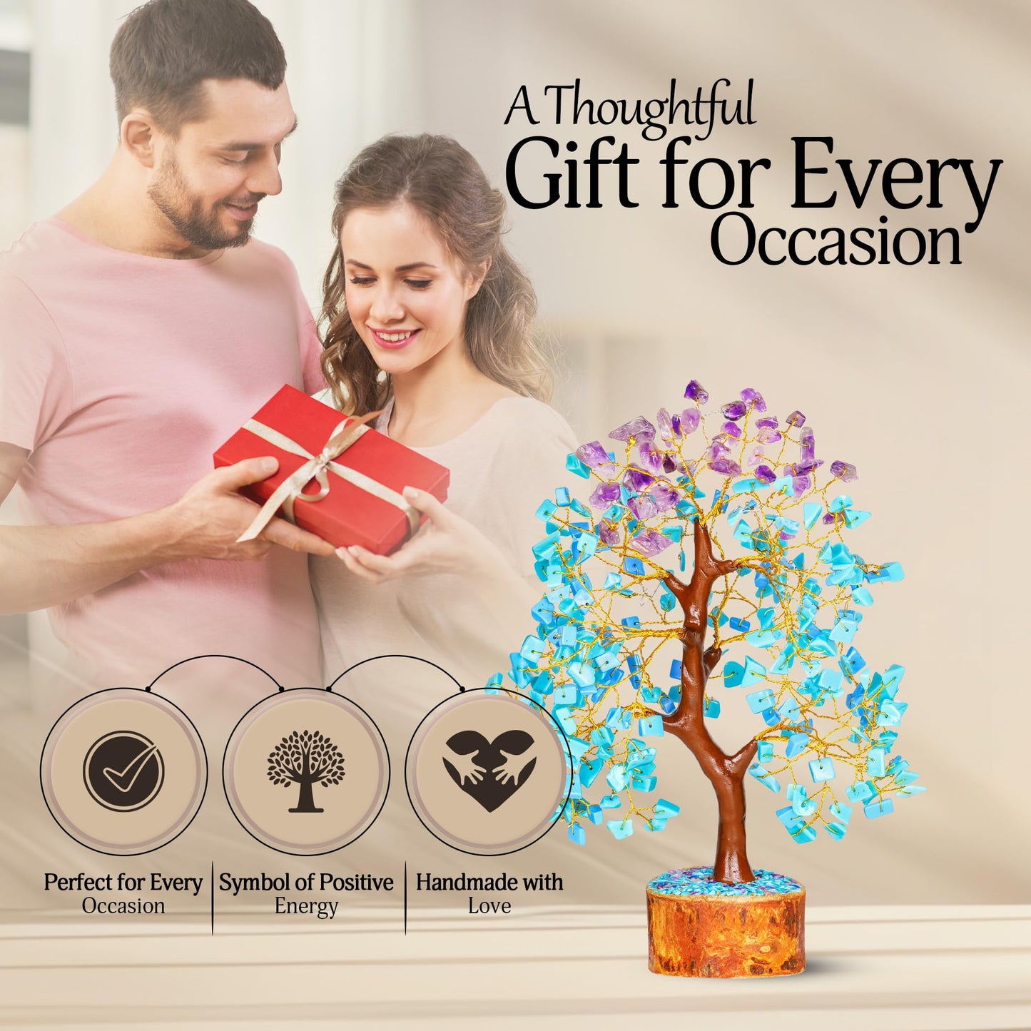 YATSKIA Amethyst and Turquoise Crystal Tree of Life - Crystal Decor - Spiritual Gifts - Crystals Gifts for Women - Gemstones and Crystals