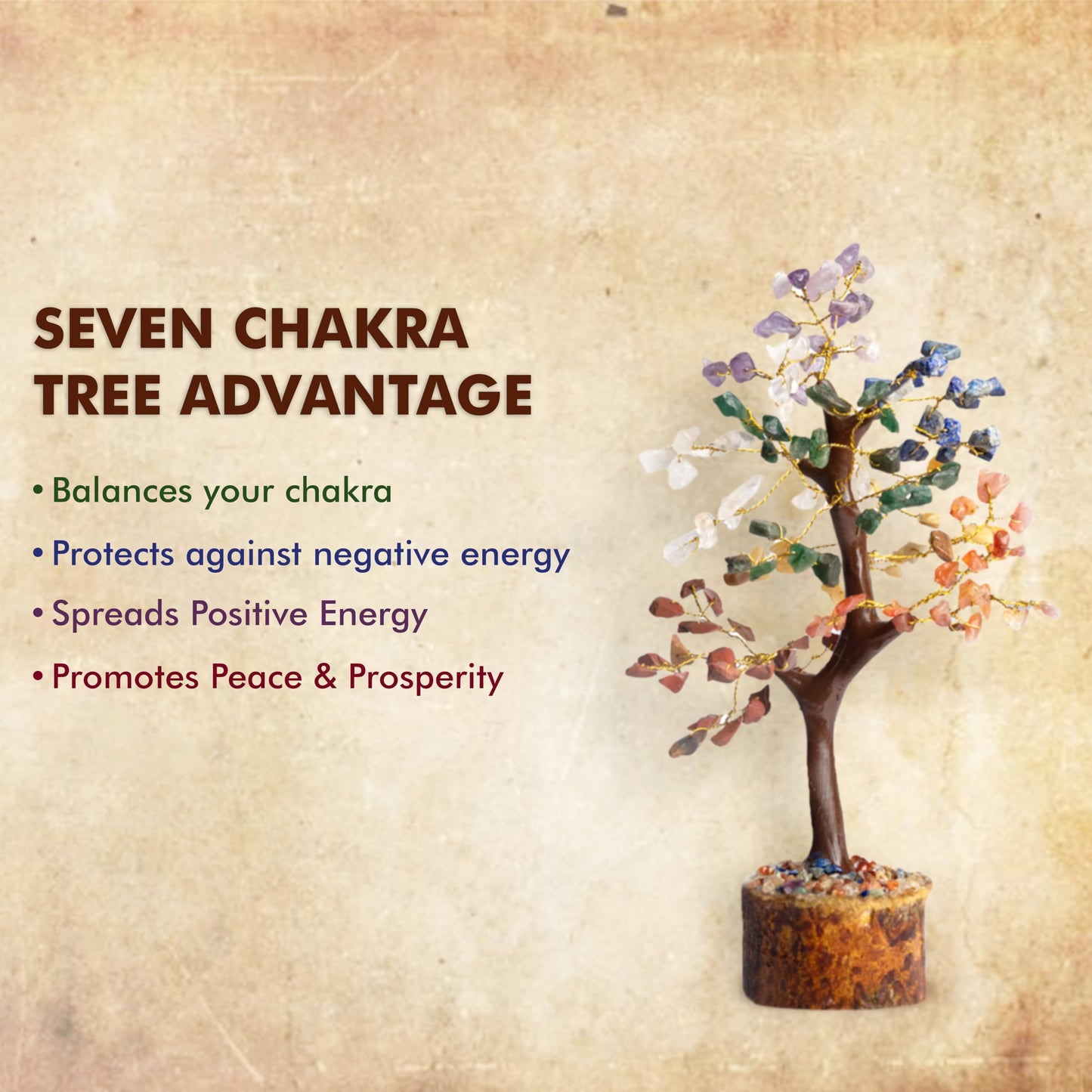 Wonder Care WC 7 Chakra Tree for Positive Energy Home Decorations and Healing Crystal Tree with M-Seal & Golden Wire | Money Tree | Crystal Decor | Multi Crystal | Feng Shui Decor (150 Beads)