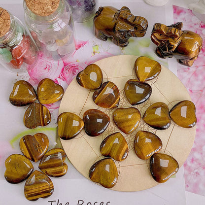 QINJIEJIE 20 PCS Natural Heart Healing Crystals Tigers Eye Polished Crystal Stones Mini Cute Pocket Palm Love Gemstones Set Bulk Wholesale Reiki Energy Balancing Valentine's Day Gift