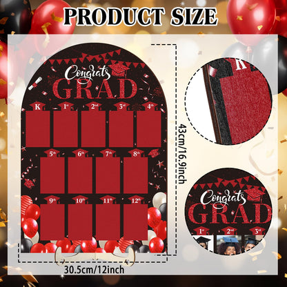 Leinuosen K-12 Graduation Picture Display for Party Decoration, Kindergarten to 12th Congrats Grade Photo Display Wood Picture Board for Senior High School Graduation Decoration(Black Red)
