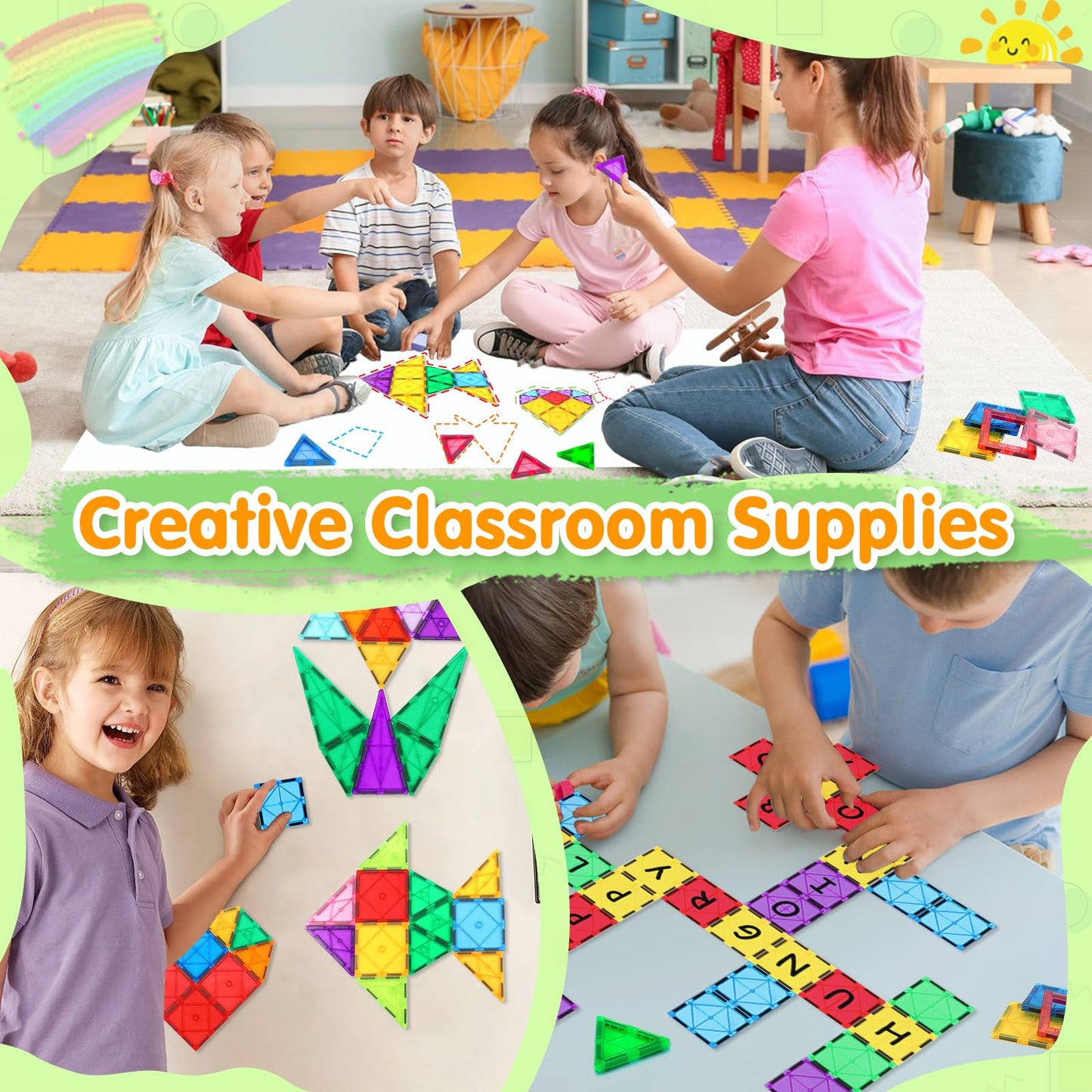 NVHH 100PCS Magnetic Tiles Blocks for Kids Ages 3-5 4-8,STEM Learning Educational Preschool Magnet Building Toys for Toddlers,Christmas Birthday Gifts Toys for 3 4 5 6 7 8+ Year Old Boys Girls