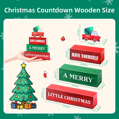 4 Pcs Christmas Wooden Tiered Tray Decor, Merry Christmas Decorations Gifts for Home, Winter Table Centerpiece for Xmas Party Kitchen Office