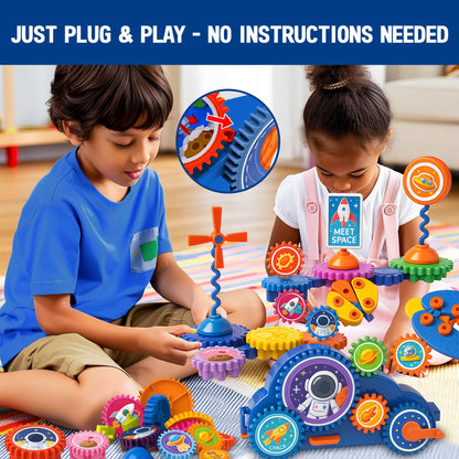 ROHSCE Motorized Spinning Gear Building Toys for Kids, Space Rocket STEM Construction Set, Educational Interlocking Building Blocks Puzzle | Gear Toys for Toddlers Ages 3-8