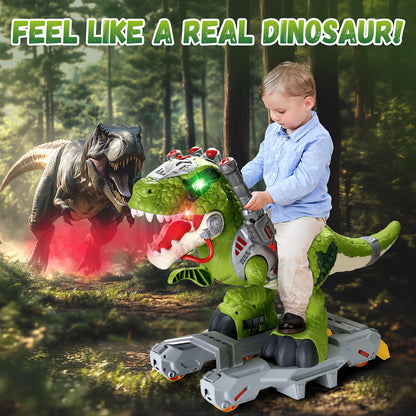Dinosaur Ride On Toy Cars for Kids, Toddler Electric Ride On Toys with Music, Light & Smoke, Preschool Kids Scooter Foot-to-Floor Walker Indoor Outdoor,Birthday Easter Gifts for Boys Age 3 4 5