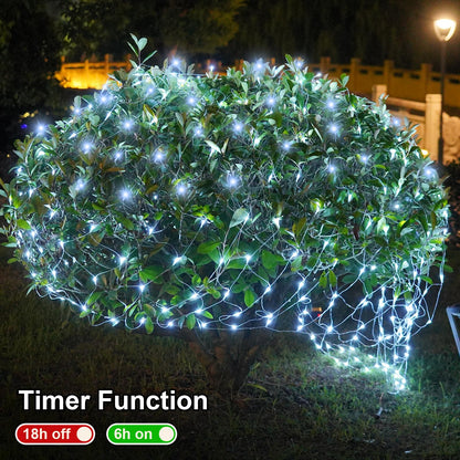 QITONG Net Lights Outdoor Mesh Lights, 12ft x 5ft 360 LED White Christmas Light with 8 Modes, Connectable Clear Wire Bush Light Plug in