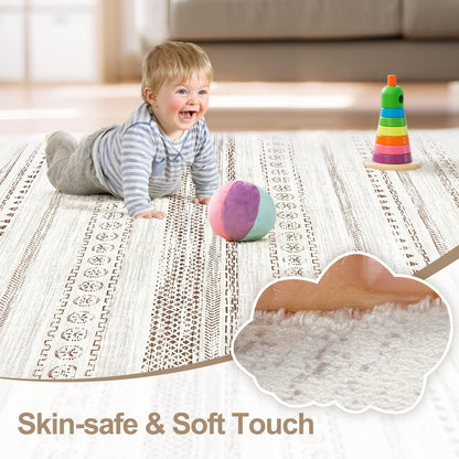 kakania 6x9 Washable Area Rug: Non Slip Soft Thin Carpet, Boho Geometric Modern Decor, Easy Clean Indoor Floor Rugs for Living Room Bedroom Kids Dorm Office Dining - Brown