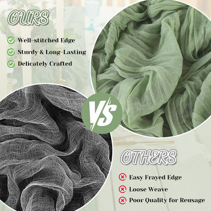 2 Pack Sage Green Cheesecloth Table Runner, 10Ft Boho Gauze Cheese Cloth Table Runners for Wedding, Party, Dinner, Baby Shower, 120 Inches Long Table Runner for St. Patrick's Day, Easter, Christmas