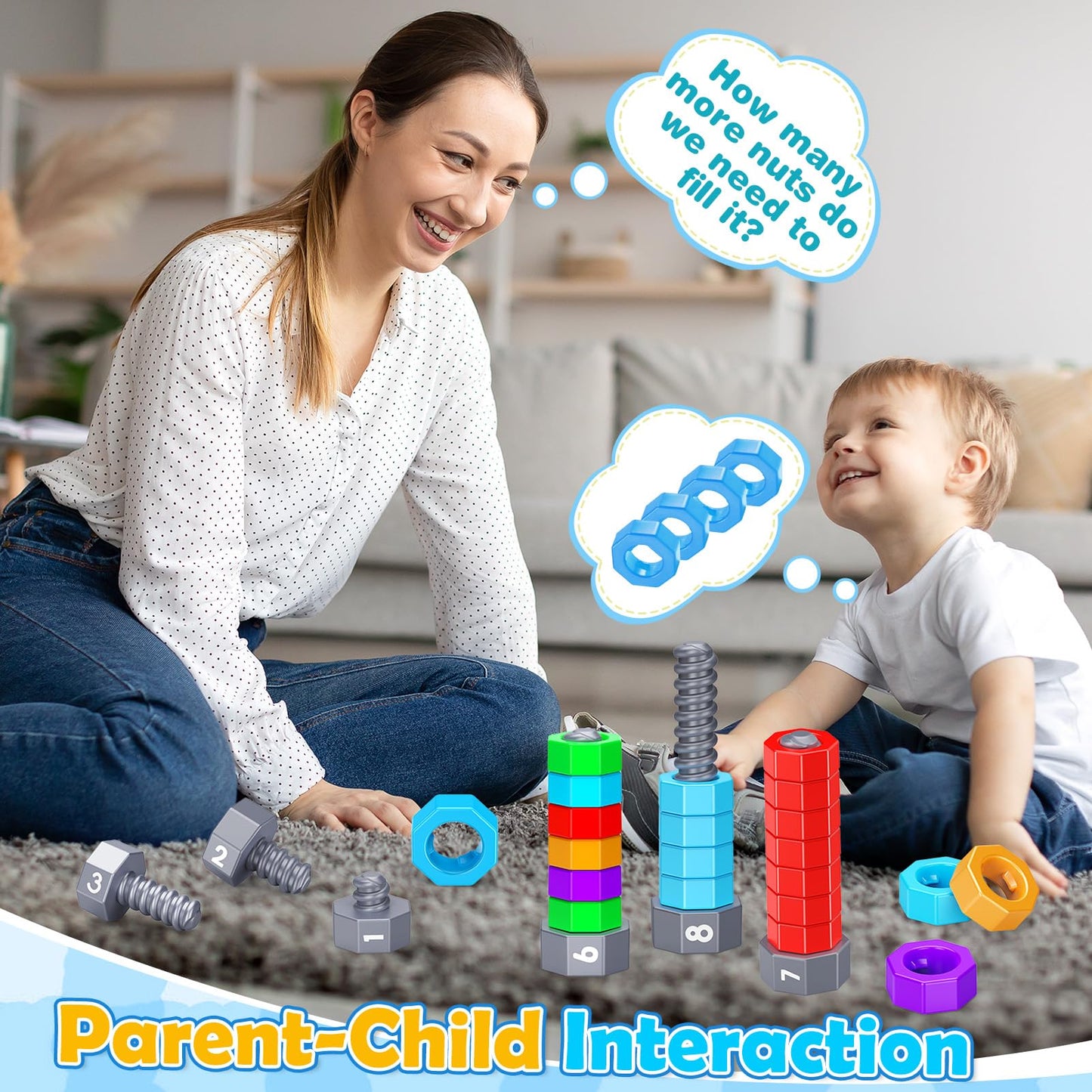 2-in-1 Montessori Counting & Stacking Toys for Toddlers Ages 1-5 Autism Sensory Toys for Kids Preschool Educational Spinning Learning Games Birthday Xmas Gifts for Boys Girls 1-5 Year Old