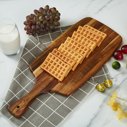 TEIBVG Acacia Wood Cutting Board and Cheese Board with Handle for Braed, Chopping Board, Meat, Fruits and Charcuterie - Decorative Wooden Serving Board for Kitchen, 17x7 Inch