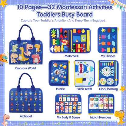 Goobaetoy Montessori Busy Board Boy, Toddler Toys for 3-6 Years Old Boy, Toddler Busy Book Educational Learning Sensory Activity Toys for Road Airplane Travel for Kids with Autism