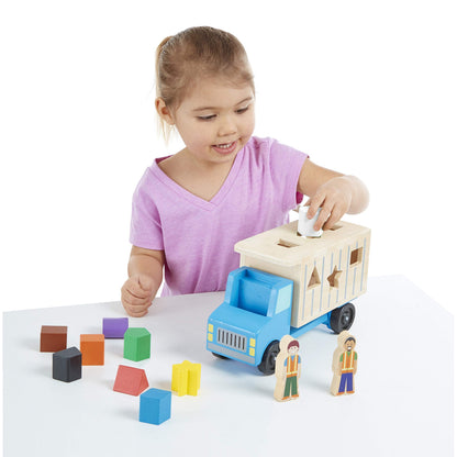 Melissa & Doug Shape-Sorting Dump Truck Wooden Toy with 9 Blocks and 2 Toy Figures - Montessori Toys and Toddler Toys for Preschool Learning Activities
