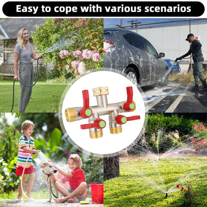 EJW Garden Hose Splitters, 4 Way Hose Splitter, Water Hose Splitters, Hose Bib Splitter, 4 Way Heavy Duty High Flow Splitter, Brass Hose Splitter, Spigot Splitter,Valve 3/4 Inch GHT Thread.