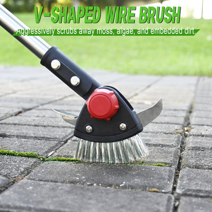 BARAYSTUS Crack Weeder Long Handle 3-in-1 Adjustable Crevice Cleaning Tool with Stainless Steel Weed Brush with 2 Scrapers Weed Puller Tool for Driveway, Patio Sidewalk to Remove Moss Weeds Dirt