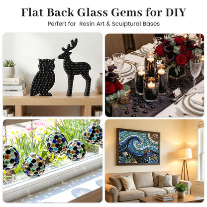 FUTUREPLUSX 1LB Black Flat Glass Marbles, Glass Pebbles Vase Filler, Dark Beads Fishbowl Decorative Gem for Table Scatter Home Decor