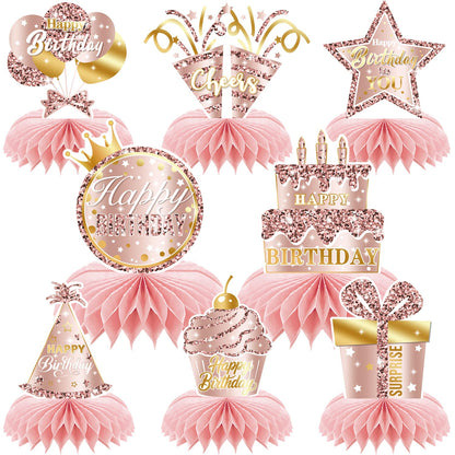 Pink Rose Gold Birthday Honeycomb Centerpieces Decorations Rose Gold Theme Party Table Centerpieces Women Girl Party Glitter Honeycomb Table Toppers Supplies