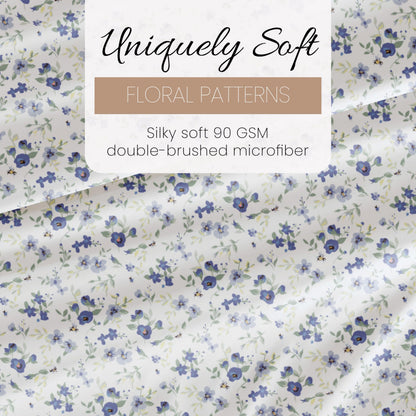 Linen Market 4 Piece Queen Sheet Set - Breathable, Double-Brushed Patterned Cooling Sheets – Ultra Soft & Wrinkle-Free 16" Deep-Pocket Queen Sheets - Easy Care Blossoms Light Blue